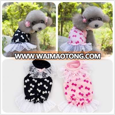 Princess Design Lovely Bowtie Printing Lace Dress Dog Cute Skirt