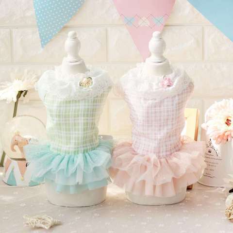 New Design Spring Pet Dress Cute Grid Dog Tutu Skirt