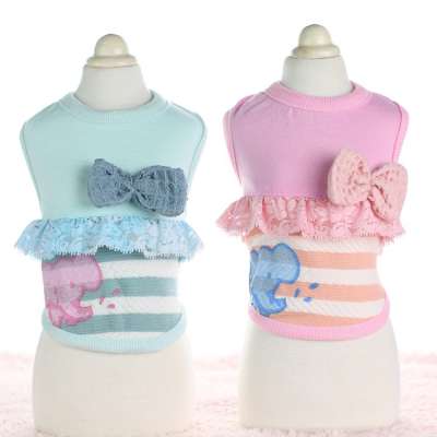 2017 Princess Bowtie Dog Dress Lace Stripes Pet Skirts