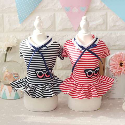 New Stripes Sailor Colleague Dog Cute Dress Bowtie Pet Skirts